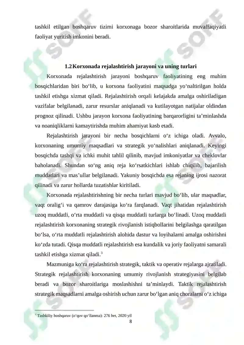 Korxonani boshqarish va rejalashtirish 8