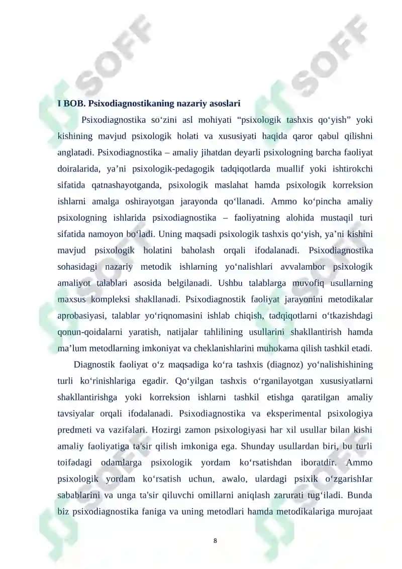 AMALIY TOPSHIRIQ XAREKTERIGA KO’RA PSIXODIAGNOSTIK METODIKALAR KLASSIFIKATSIYASI 8