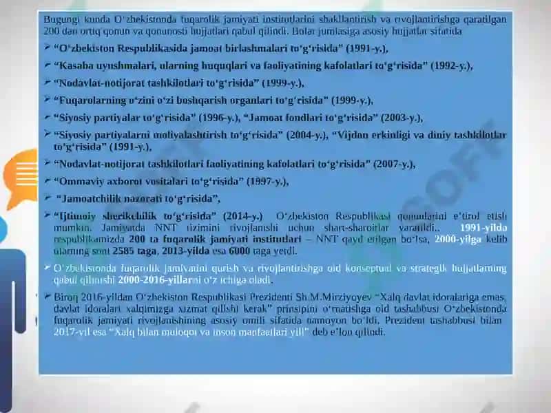 O'zbekistonda demokratik, fuqorolik jamiyati asoslarining shakllanishi, amalga oshirilgan siyosiy islohotlar 8
