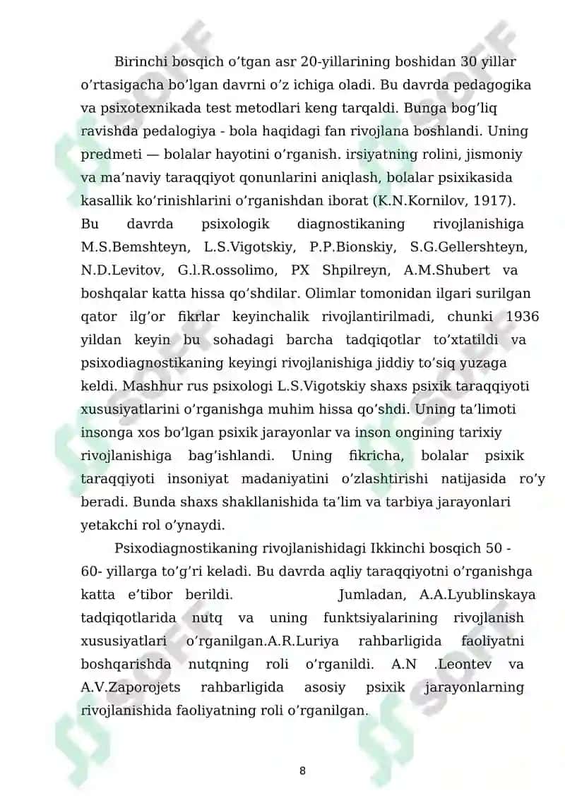 RUS PSIXOLOGIYASIDA DIAGNOSTIK METODIKALARDAN FOYDALANISHNING SAMARADORLIGINI OSHIRISH 8