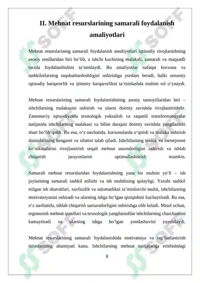 Mehnat Bozori va Korxonalarda Mehnat Resurslaridan Foydalanuvchi 8