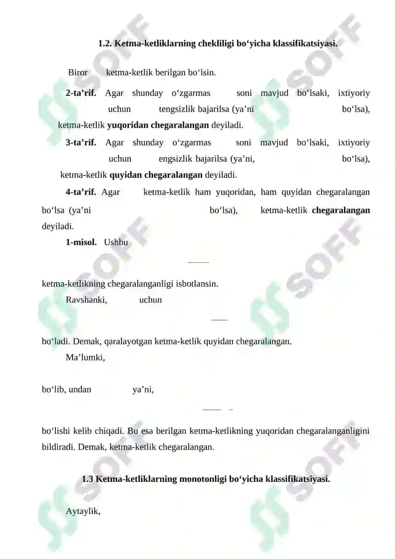 Ketma-ketliklar to'plamini turlicha klassifikatsiyalash va ular orasidagi munosabatlarni o'rganish 8