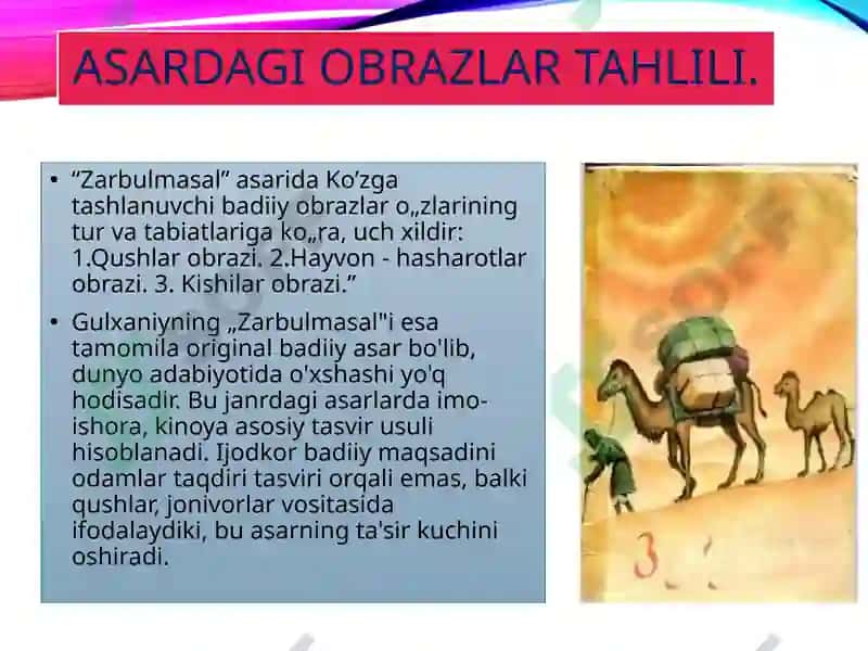 Gulxaniyning Zarbumasal tarkibiga kirgan masallar dalil garisurilgan g‘oyalar 8