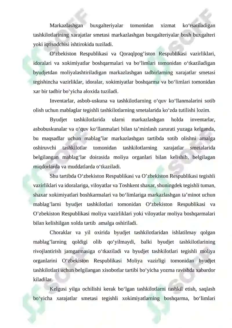 Byudjet Tashkilotlarida Smetalar hamda Shtatlar Jadvalini Tuzish, Tasdiqlash va Taqdim Etish Tartibi 8