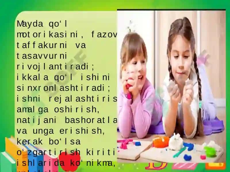 Maktabgacha taʼlim tashkilotlarida loy ishi mashgʻulotlari 8