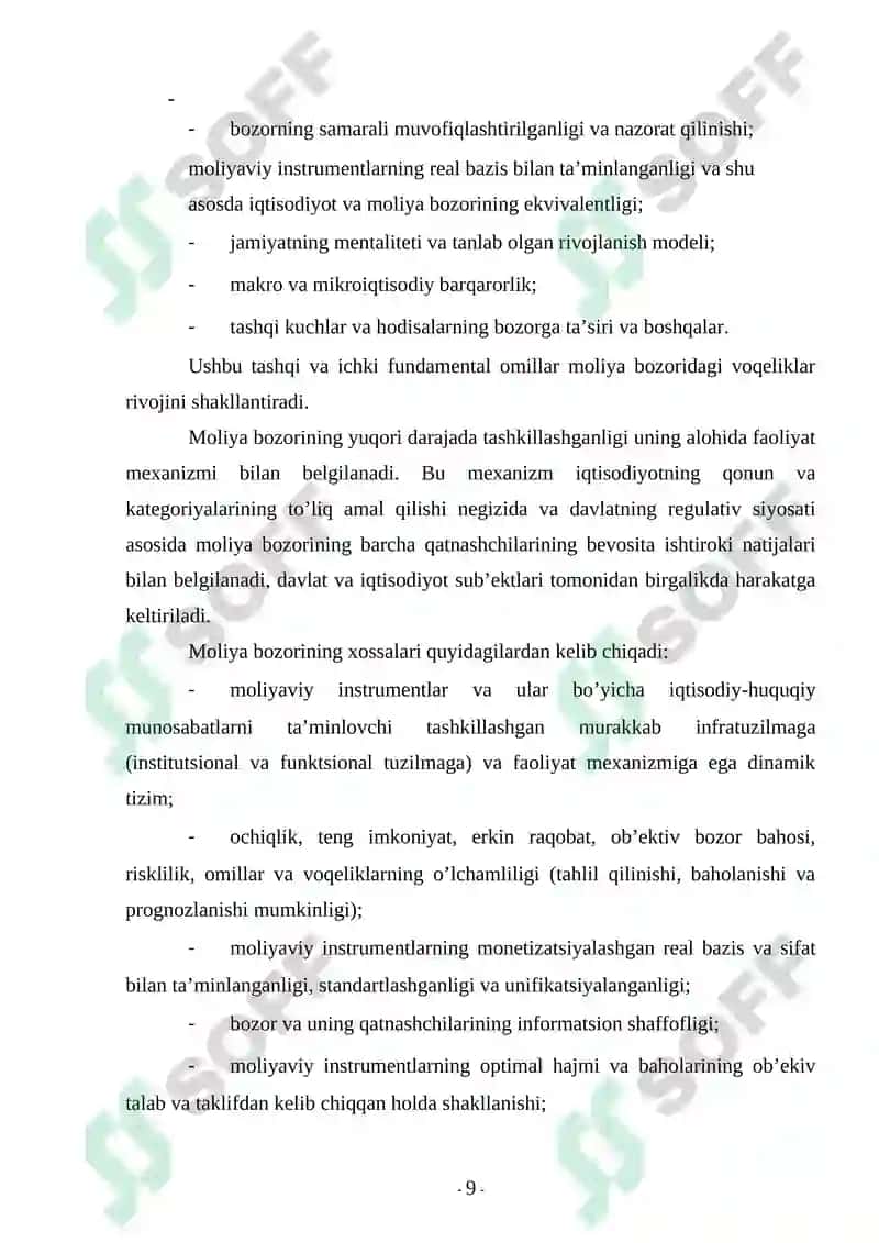 O'ZBEKISTON RESPUBLIKASI MOLIYA BOZORI HOLATI RIVOJLANISH TENDENSIYALARI GLOBAL VA MILLIY MOLIYAVIY BOZORLARI 8