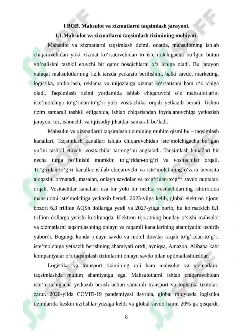 Mahsulot va xizmatlarni taqsimlash va siljitish strategiyasi 8