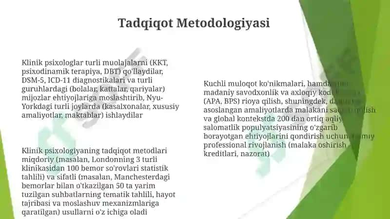 Klinik psixolog kasbining uziga xos xususiyatlari 8