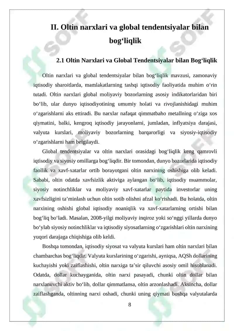 Oltin bozorining mamlakat iqtisodiyotiga ta’siri va rivojlanish strategiyalari 8