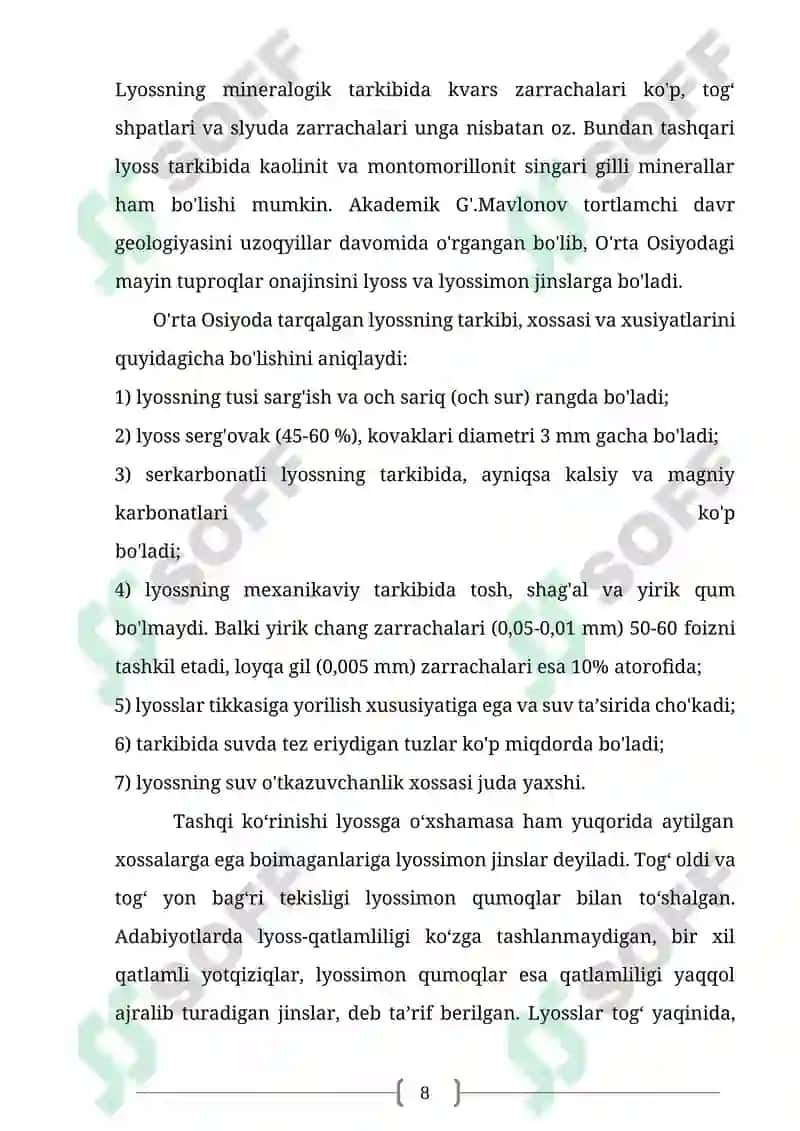 O‘zbekiston tuproqlari, ularning xususiyatlari kurs ishi 8