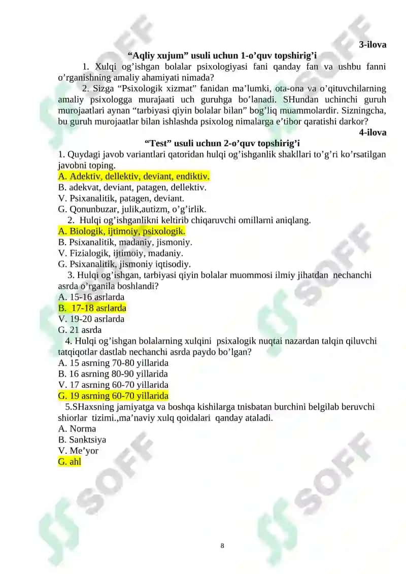 Xulqi og’ishgan bolalar psixologiyasi 8
