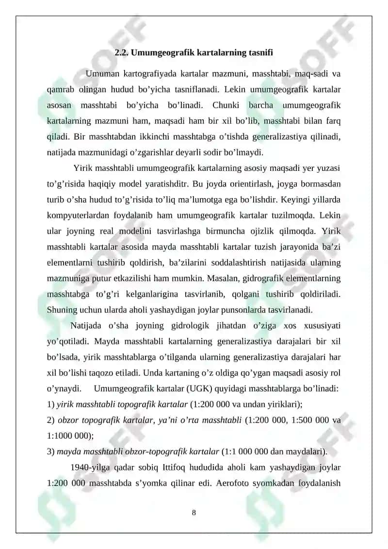 UMUMGEOGRAFIK KARTALARDA GEOGRAFIK ASOSNI TASVIRLANISHI KURS ISHI 8