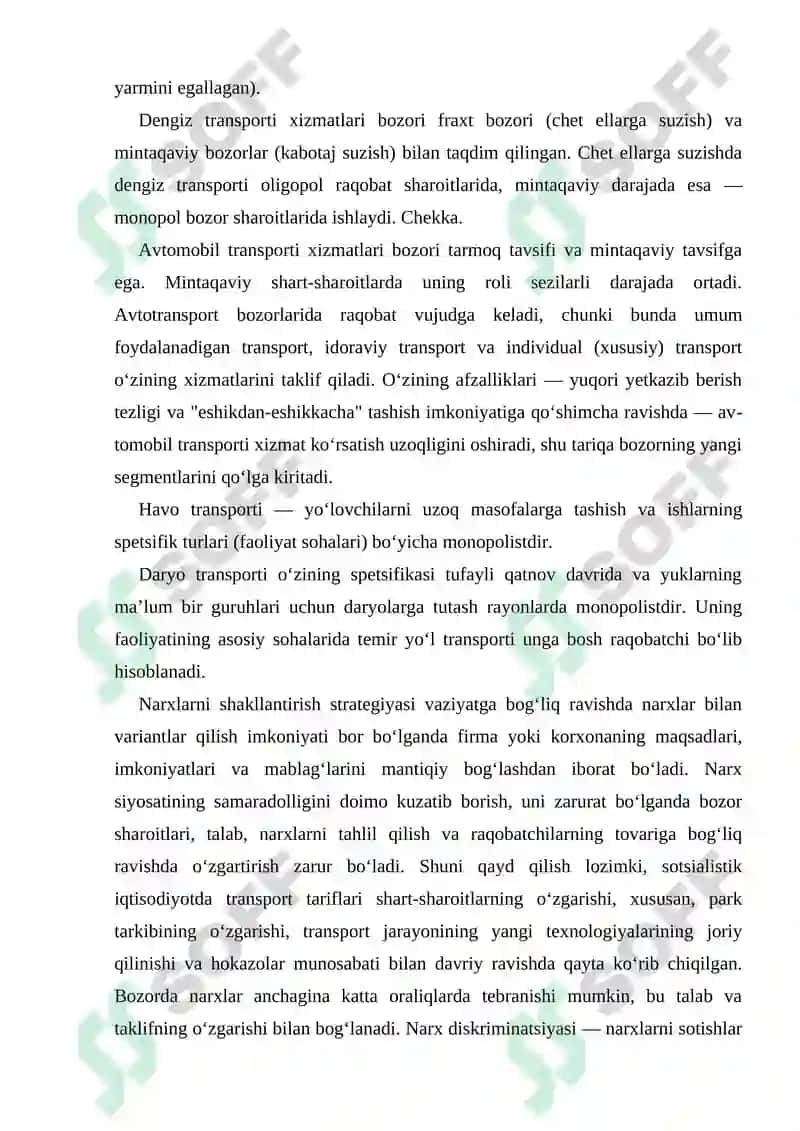 Transport Xarajatlari va Tariflari 8