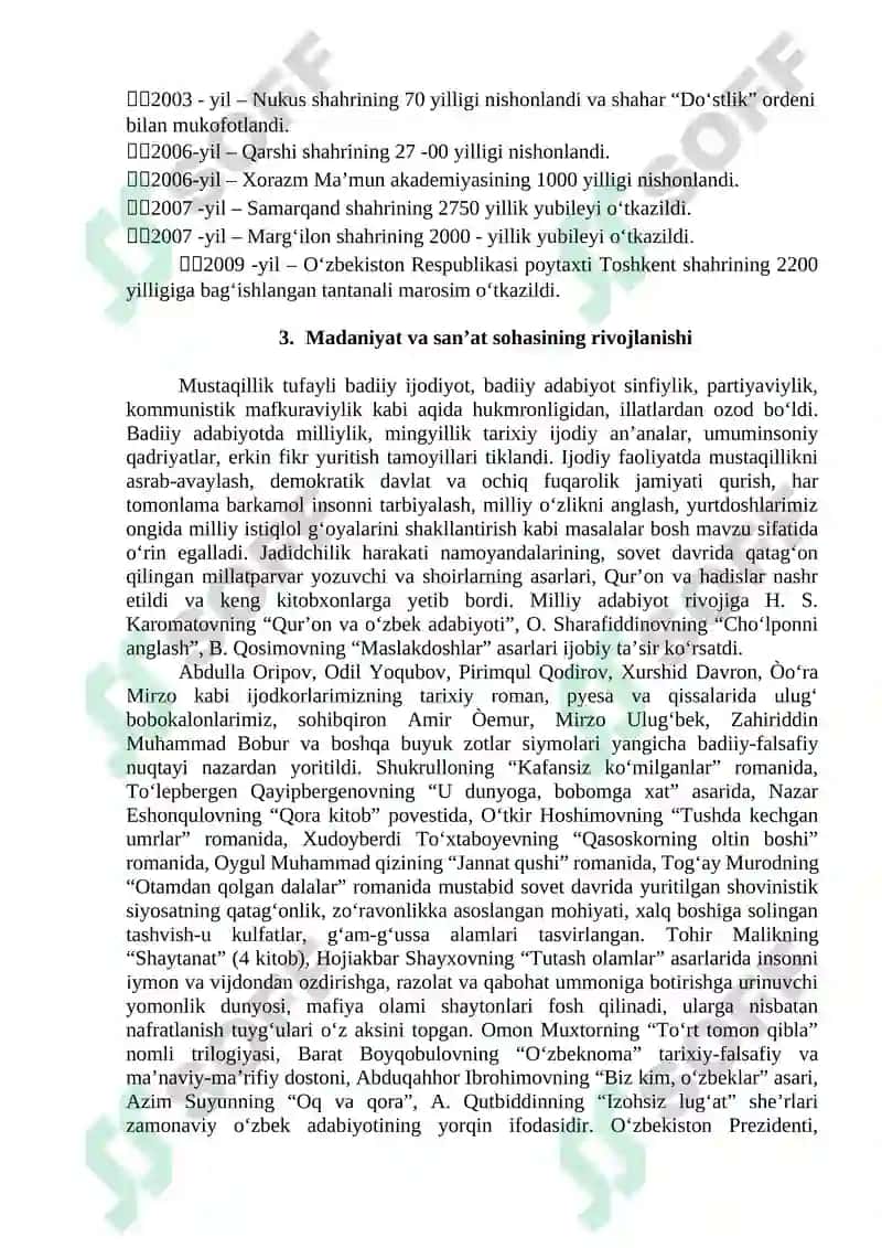 MUSTAQILLIK YILLARIDA O‘ZBEKISTONDAGI MA’NAVIY VA MADANIY TARAQQIYOT 8