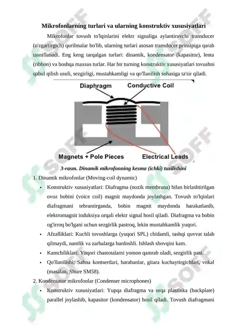 Mikrofonlar. Mikrofonlarning texnik tavsiflari va konstruktsiyalari 8