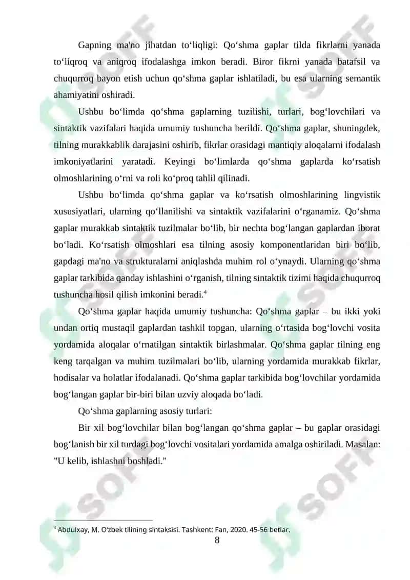 Qoʻshma gaplarda koʻrsatish olmoshining sintaktik vazifasi haqida maʼlumot 8