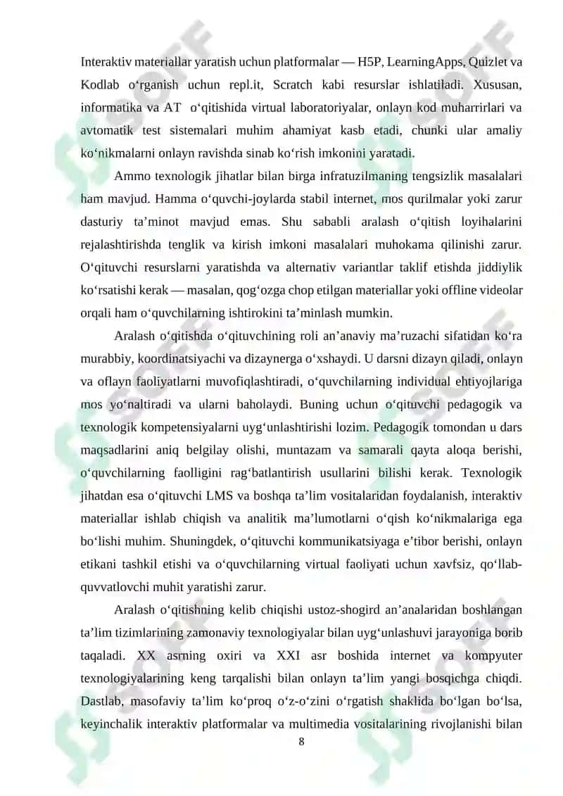 Blended learning mo‘deli asosida informatika va AT  fanini o‘qitish meto‘dikasi 8