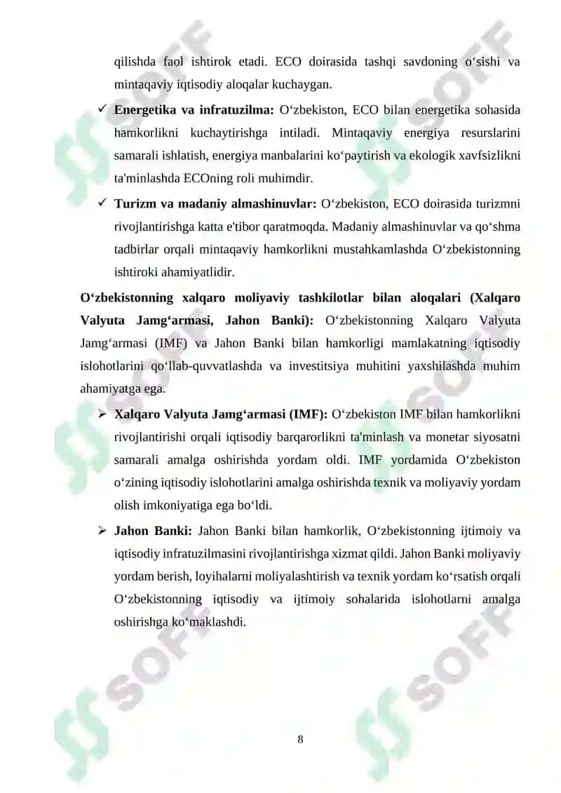 O‘zbekistonnning xalqaro tashkilotlar bilan hamkorlik aloqalari 8