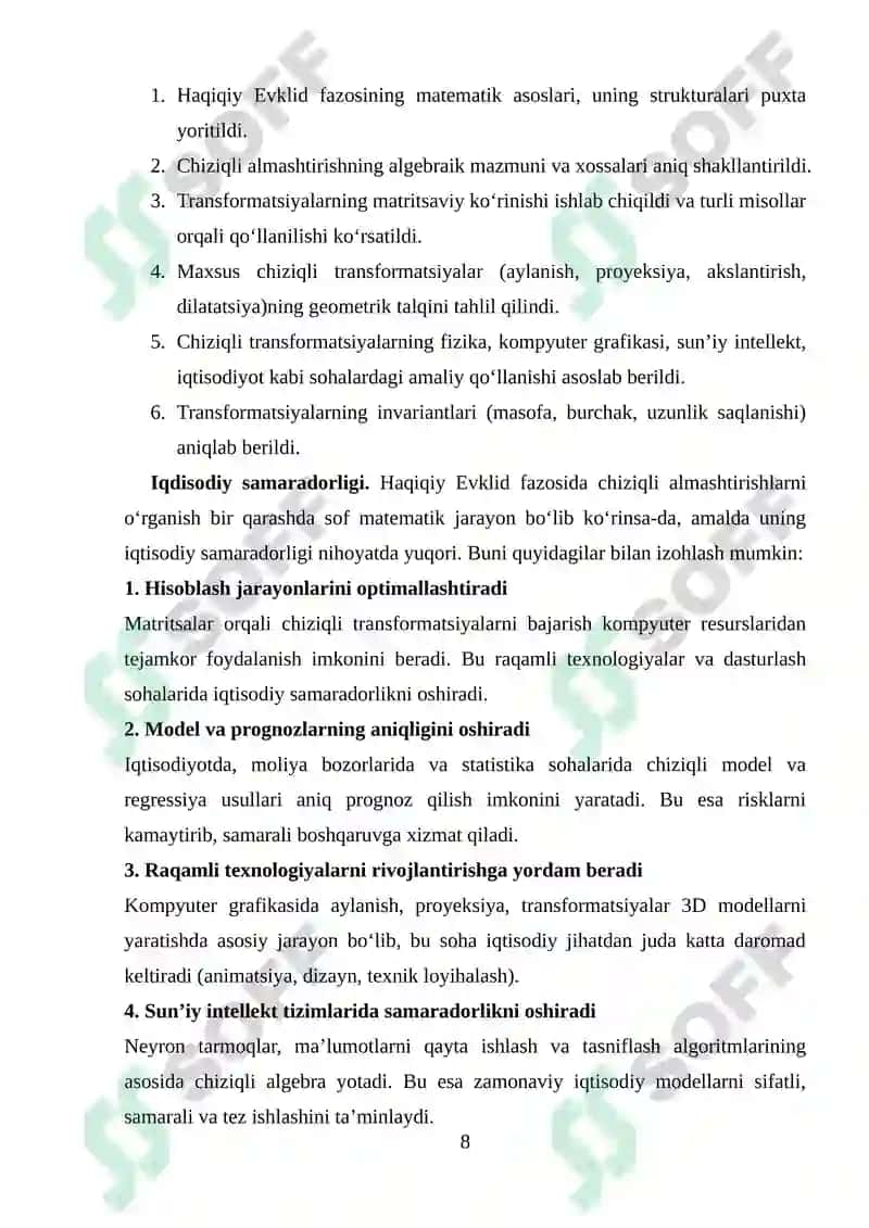 Haqiqiy Evklid fazosida chiziqli almashtirishlar 8