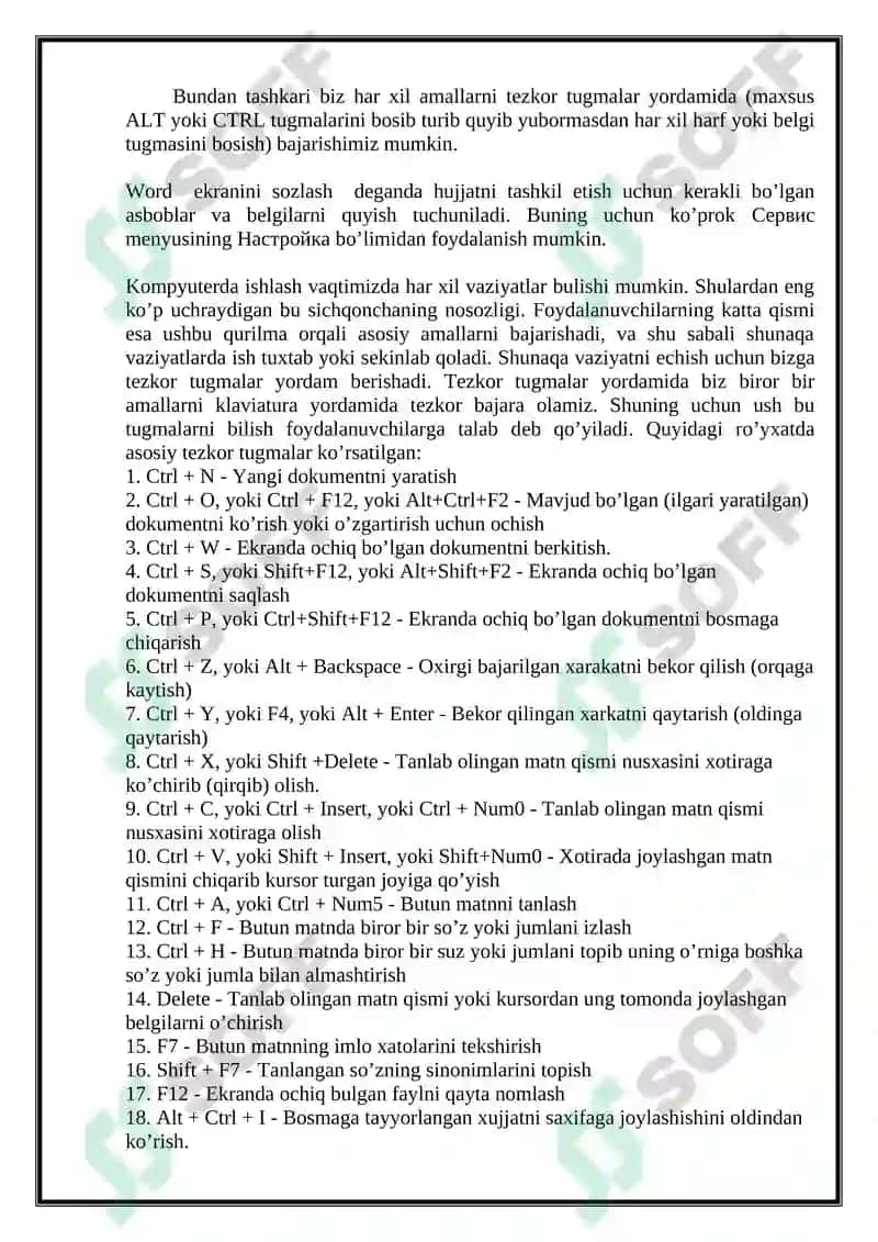 Microsoft WORD matn muharriri va uning imkoniyatlari 8