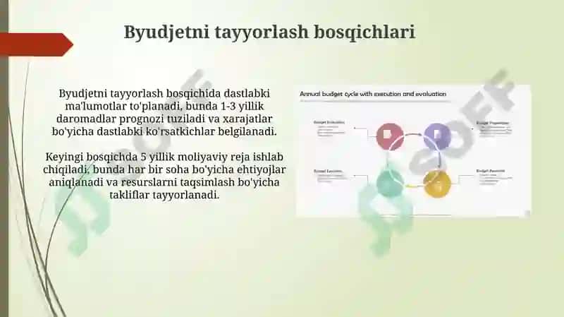 Byudjet jarayoni, rejalashtirish tasdiqlash va ijro 8