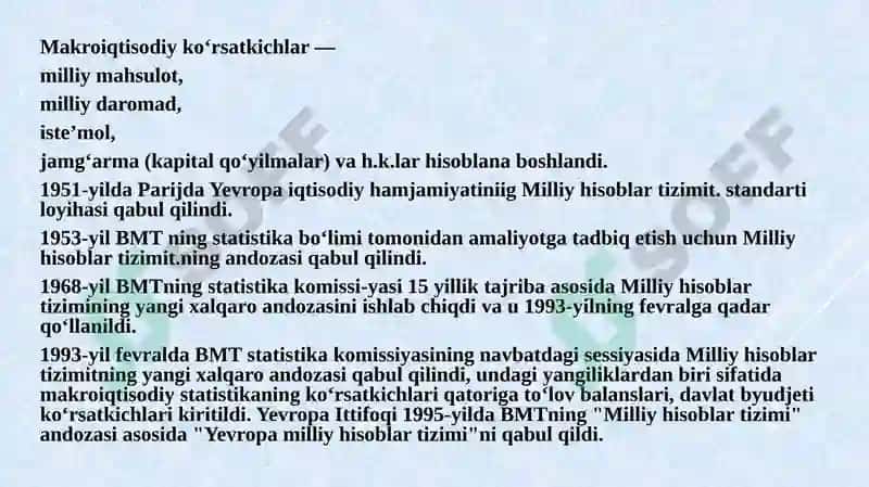 Milliy hisoblar tizimi va makro iqtisodiy ko'rsatkichlar tizimi 8