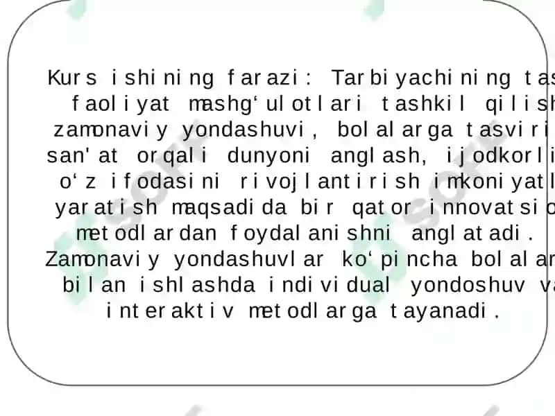 TARBIYACHINING TASVIRIY FAOLIYAT MASHG’ULOTLARINI TASHKIL QILISHIGA ZAMONAVIY YONDASHUVI 8