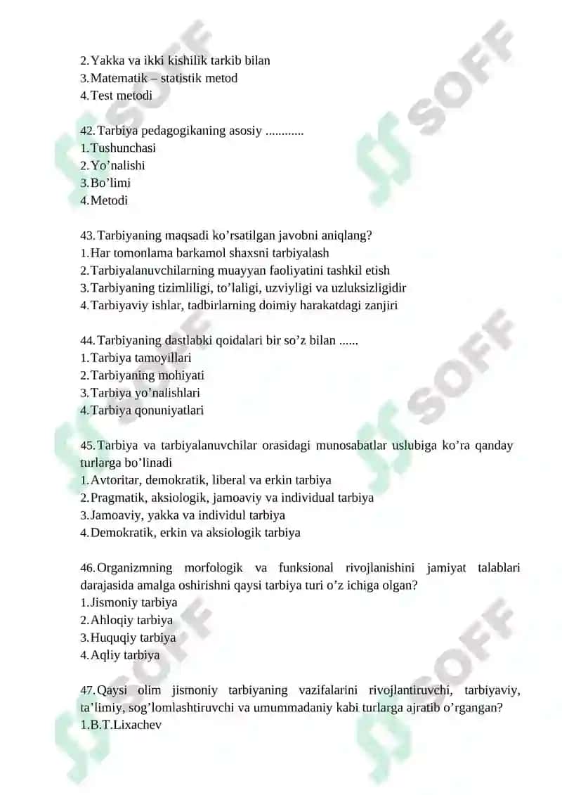 MAKTABGACHA PEDAGOGIKA FANIDAN DAVLAT ATTESTATSIYASI UCHUN TEST SAVOLLAR 8