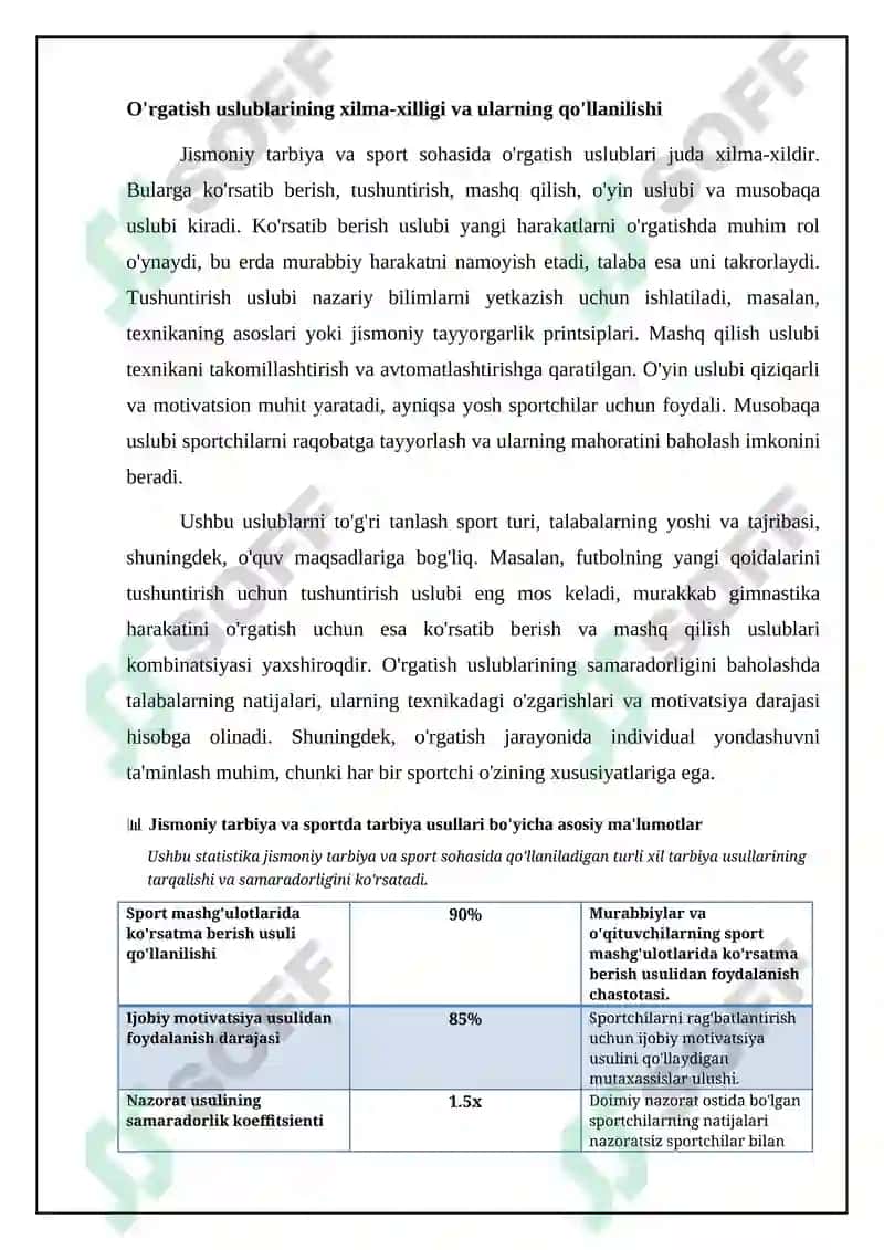 Tarbiya usullari tasnifi va ularning jismoniy tarbiya va sportdagi roli 8