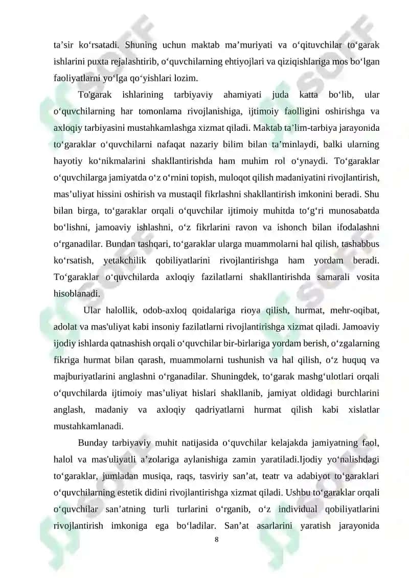3-sinfda to'garak mashg’ulotlarini tashkil etish tajribasi. 8