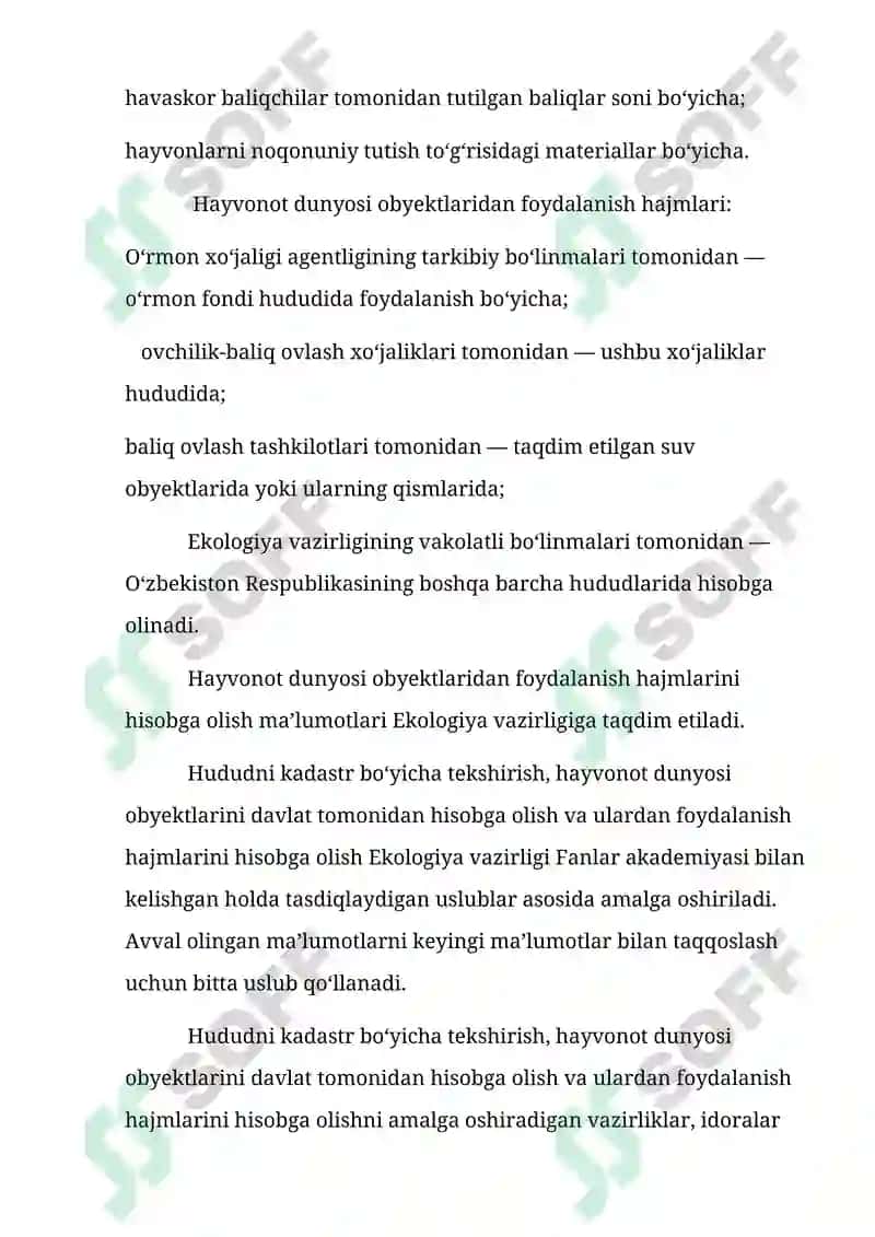 Hayvonot dunyosi obyektlari davlat kadastrini yuritish tartibi 8