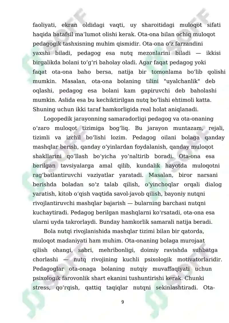 Bolalarda nutq kamchiliklarini bartaraf etish jarayonida pedagoglar va ota-onalarning o‘zaro hamkorligini tashkil etish 8