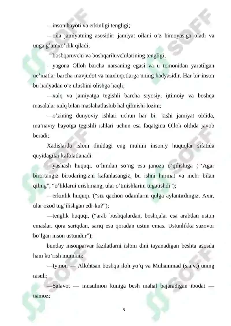 “O‘ZBEK XALQ PEDAGOGIKASI VA ISLOM TA’LIMOTIDA IJTIMOIY-PEDAGOGIK G‘OYALAR” KURS ISHI 8
