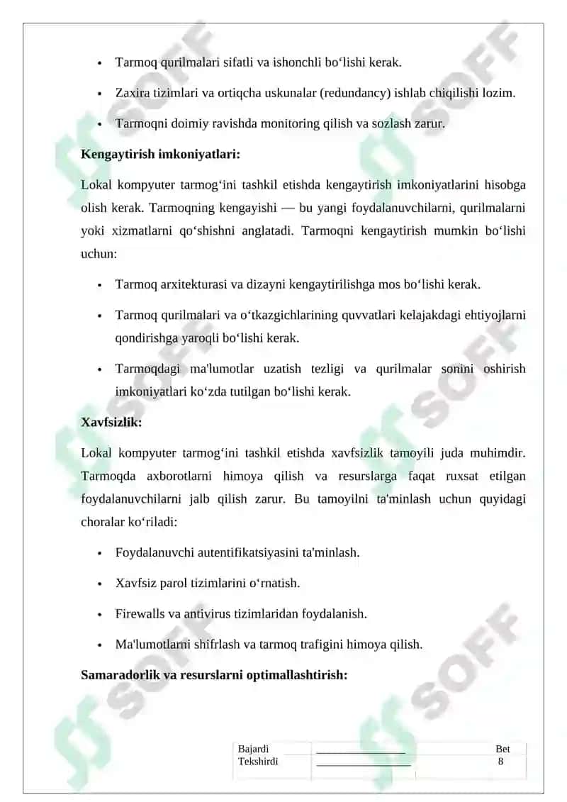 Tijorat tashkiloti uchun lokal kompyuter tarmogʻini ishlab chiqish 8