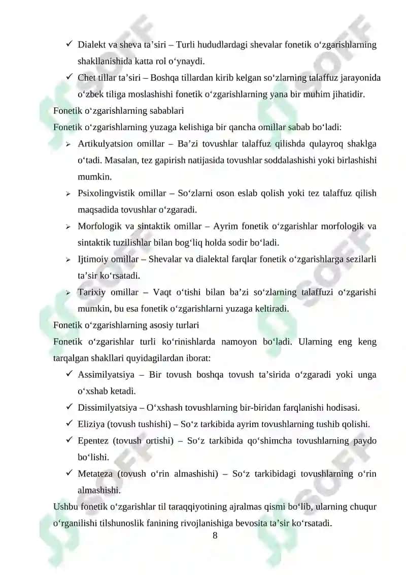 Nutq tovushlarining fonetik oʻzgarishlari 8