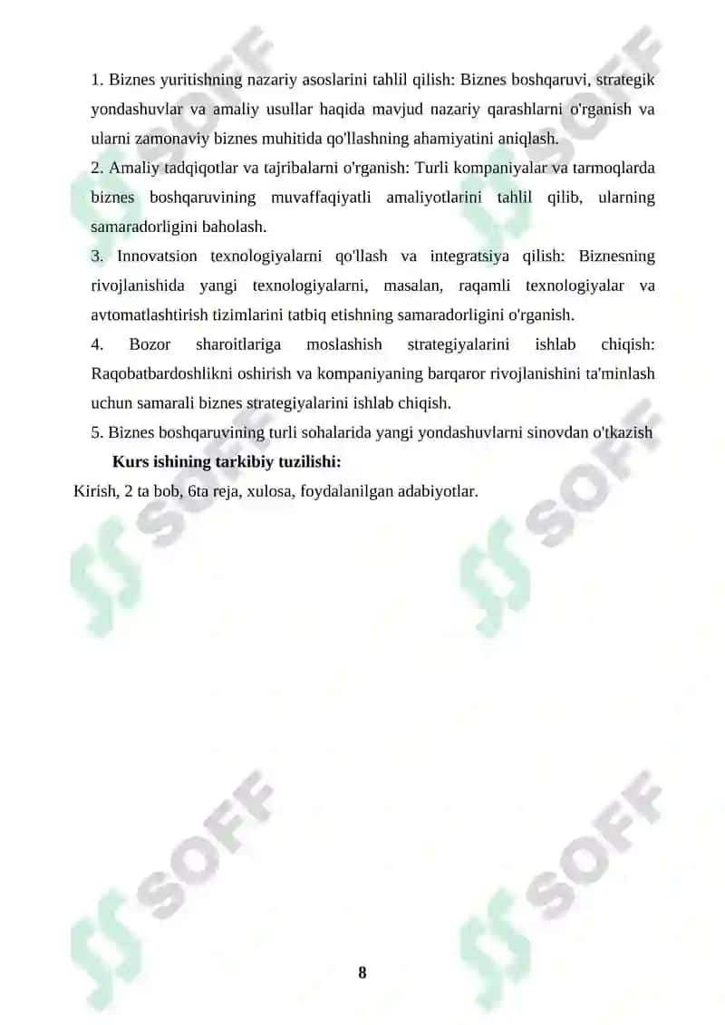 Biznes yuritish yo'nalishidagi nazariy qarashlar va amaliy tadqiqotlar 8