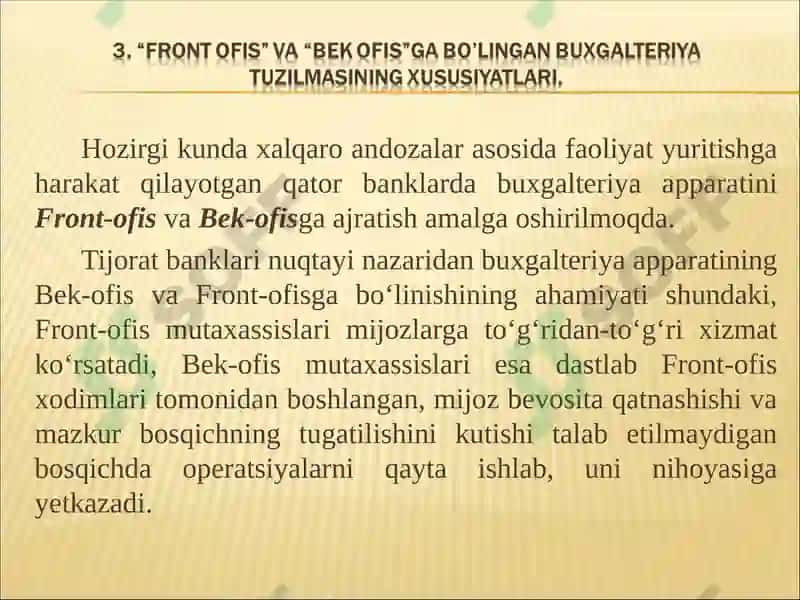 BANKLARDA BUXGALTERIYA HISOBINI TASHKIL QILINISHI 8