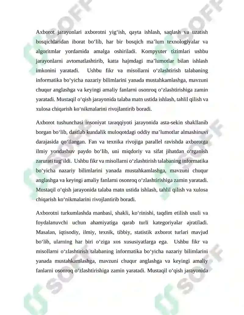 INFORMATIKANING NAZARIY ASOSLARI FANIDAN MUSTAQIL TA’LIM ISHI 8