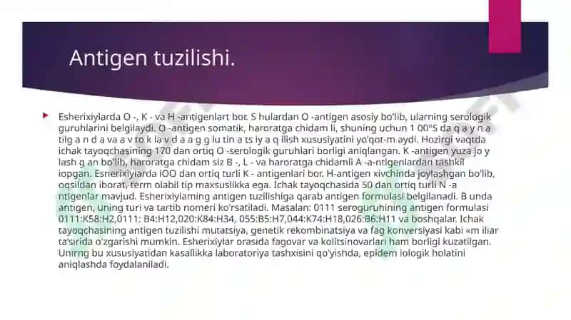 Ichak infeksiyalari qo`zg`atuvchilari: Esherixioz qo`zg`atuvchisi 8