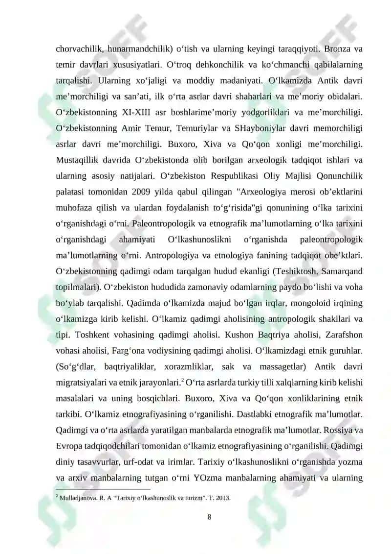 Tarixiy o‘lkashunoslik fanining o‘lka tarixini o‘rganishdagi ahamiyati. 8