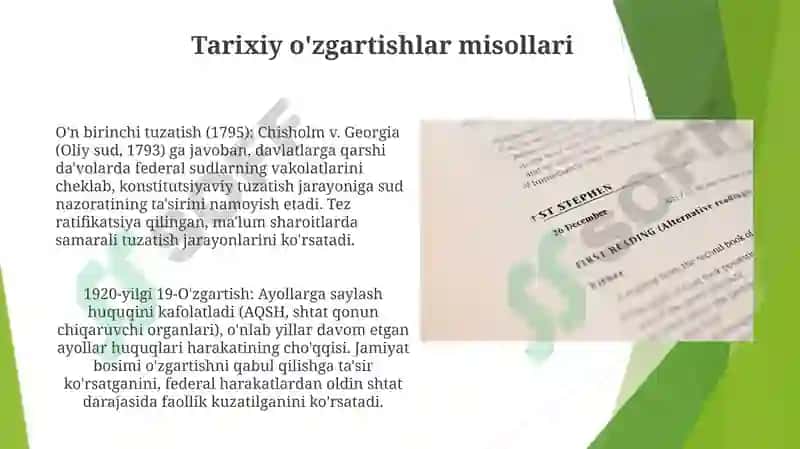 Konstitutsiyaga oʼzgartirish va qoʼshimchalar kiritish tushunchasi va tartibi 8