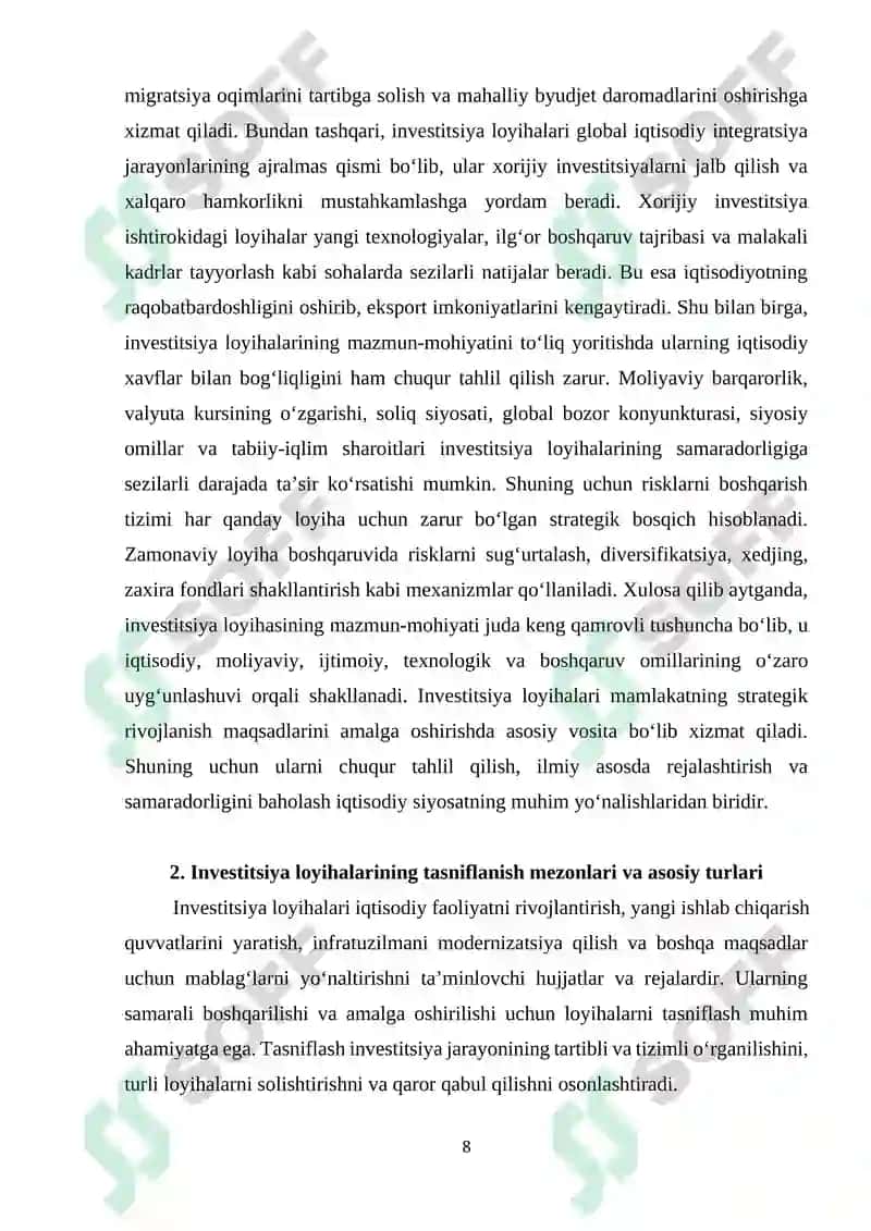 Investitsiya loyihalarining tasniflanishi 8