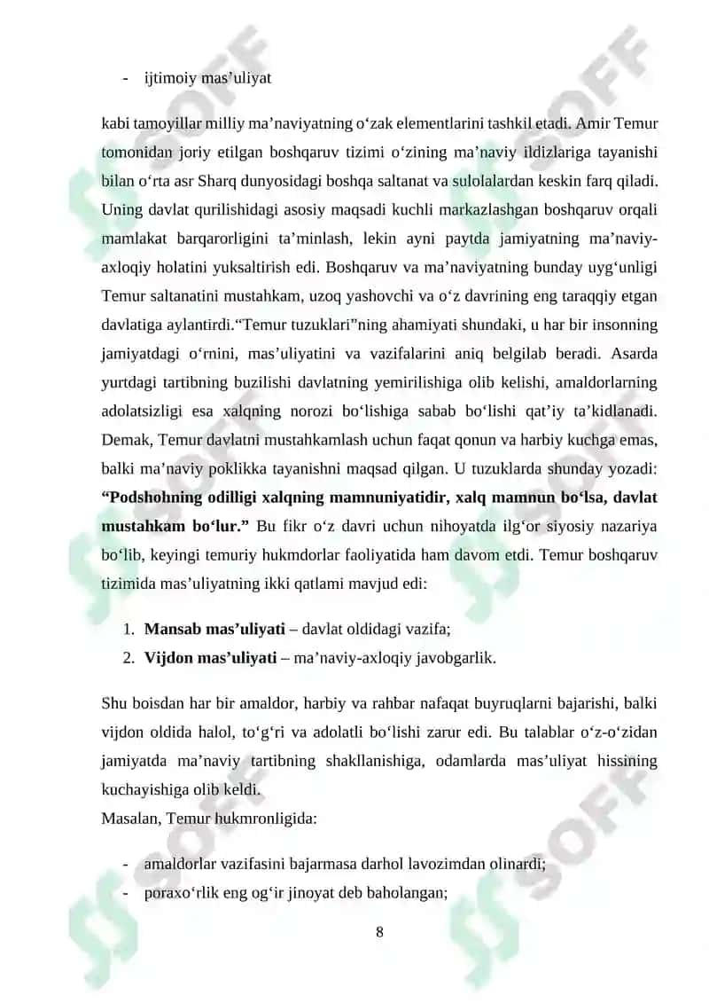 AMIR TEMUR VA TEMURIYLAR DAVRIDAGI MILLIY MA’NAVIYATIMIZ KAMOLOTINING SABABLARI 8