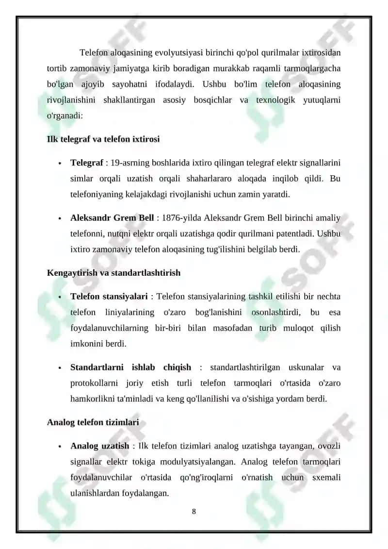 AUDIO SIGNALLARNI UZATISH. FAKS SIGNALI. TELEVIDENIE SIGNALLARINI UZATISH. TELEFON SIGNALI. 8