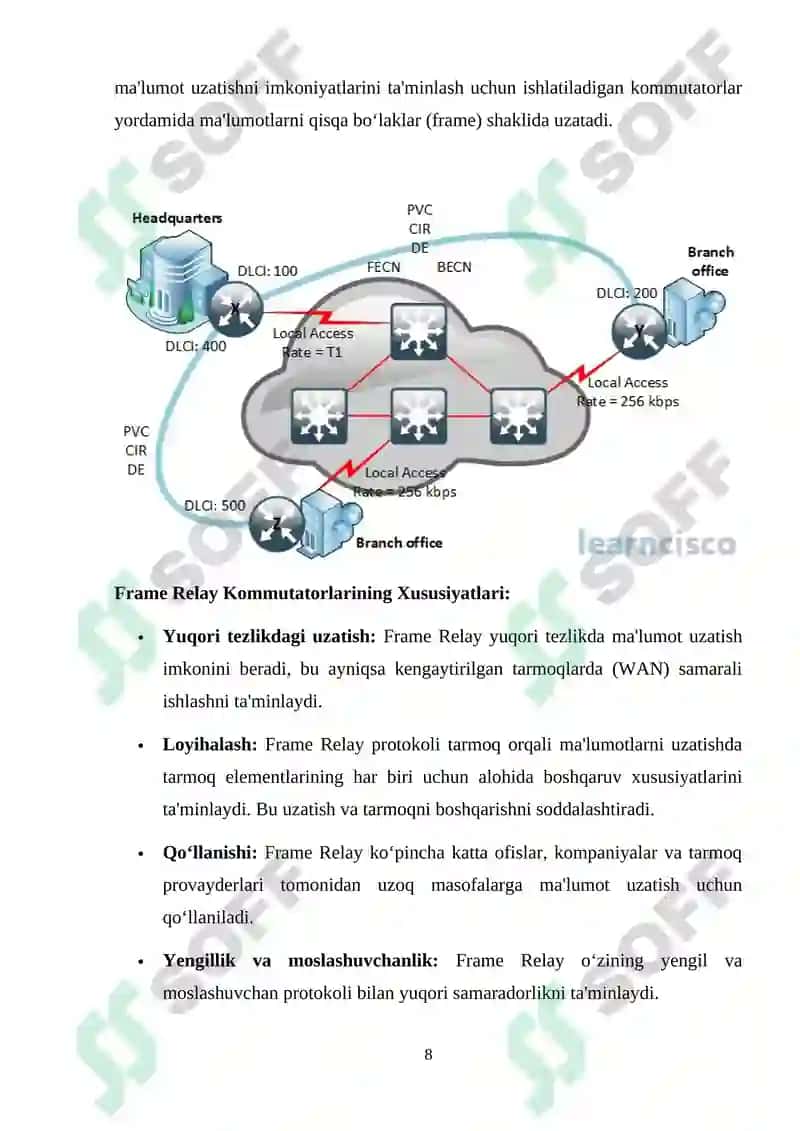 Kanal pog‘onasining protokollari (Frame Relay, ATM, Ethernet). Kommutatorning funksional modeli, turlari va MAC-jadvalning ishlash tamoyillari 8