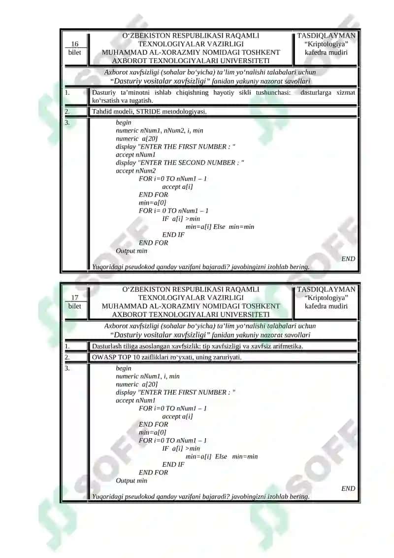 Axborot xavfsizligi (sohalar bо‘yicha) ta’lim yo‘nalishi 8