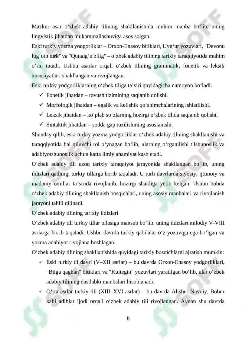 Hozirgi oʻzbek adabiy tilining tarixiy ildizlari 8