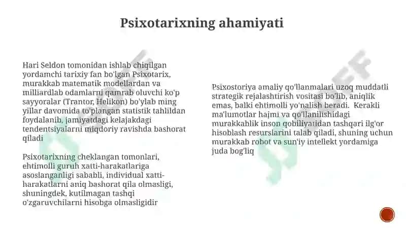 Psixoistoriya yordamchi tarih fani 8