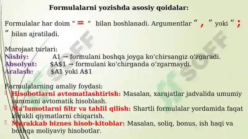Elektron jadval yaratishning zamonaviy vositalari 8