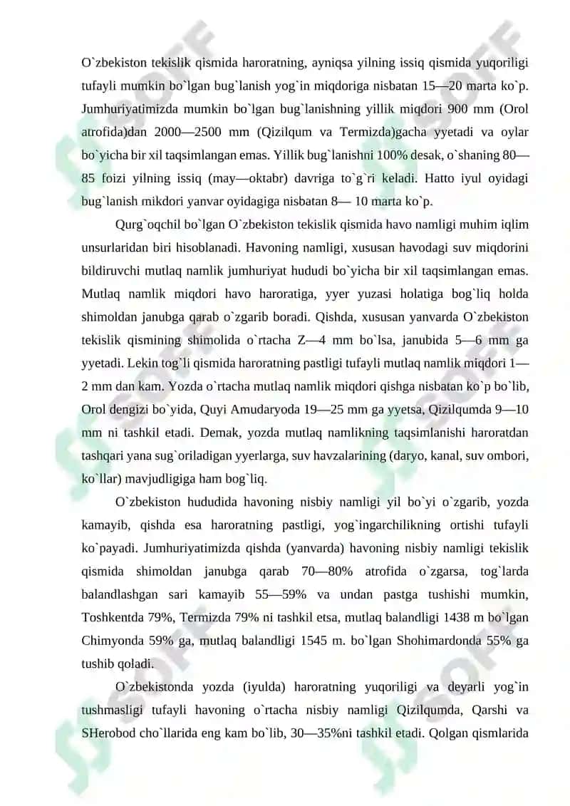 O`ZBEKISTONNING IQLIMIY RESURSLARDAN FOYDALANISHI 8